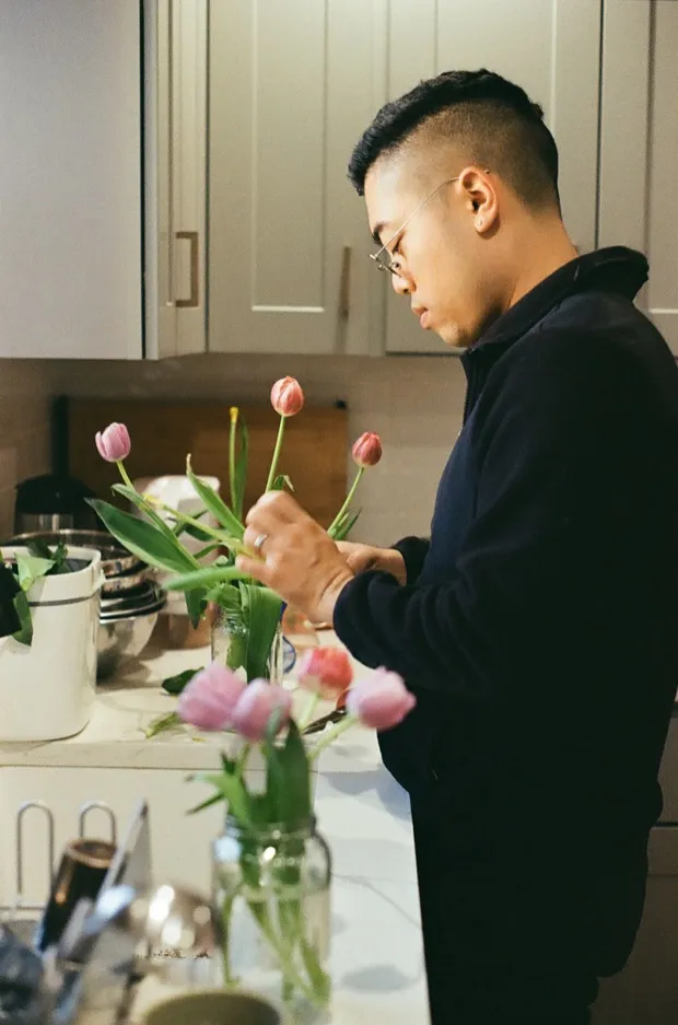 Husband with tulips